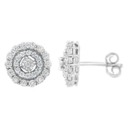 Bids.com 10KT White Gold 1/2 cttw Double Halo Brilliant Round-Cut Diamond Stud Earrings (I-J Clarity, I2-I3 Color) Earrings