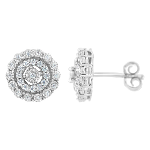 Bids.com 10KT White Gold 1/2 cttw Double Halo Brilliant Round-Cut Diamond Stud Earrings (I-J Clarity, I2-I3 Color) Earrings