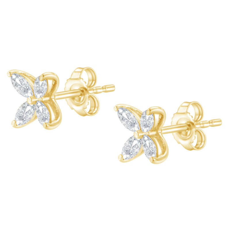 Bids.com 14K White Gold 1/2 Cttw Marquise Diamond 8 Stone Floral Leaf Stud Earrings (H-I Color, SI1-SI2 Clarity) Earrings