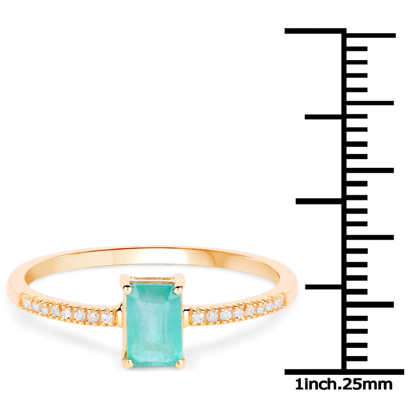 Bids.com 0.59 Carat Genuine Zambian Emerald and White Diamond 14K Yellow Gold Ring Rings