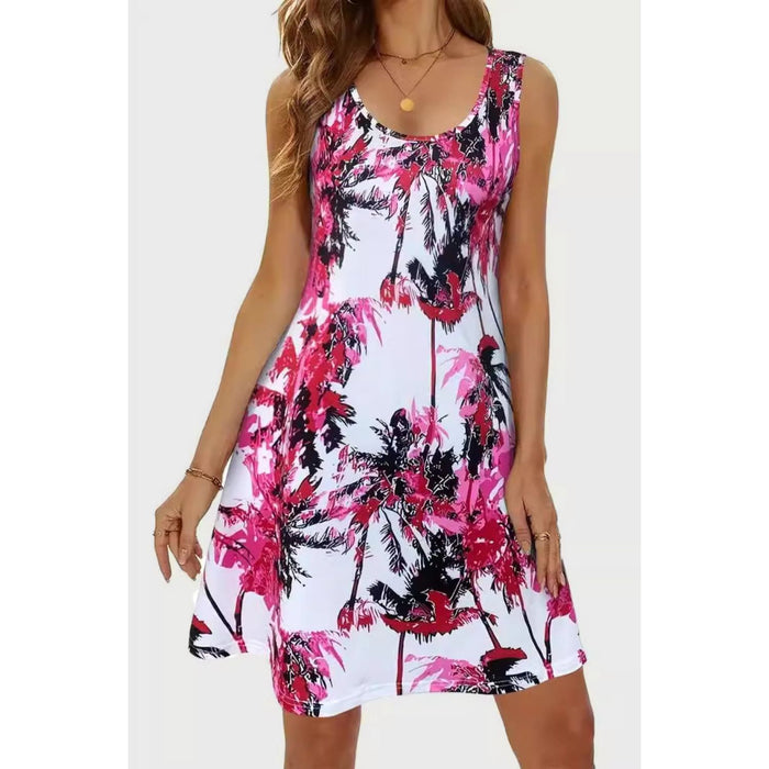 Printed Scoop Neck Wide Strap Mini Dress