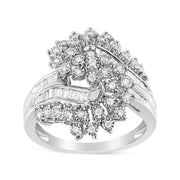 Bids.com 10K White Gold 1/2 Cttw Round and Baguette-Cut "S" Shaped Bypass Cocktail Ring (I-J Color, I1-I2 Clarity) - Size 7 Rings