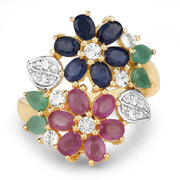 Bids.com 3.65 Carat Genuine Multi Stones .925 Sterling Silver Ring Rings
