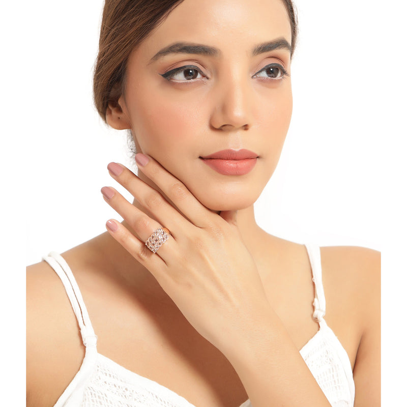 Bids.com 14K Rose Gold Plated 3.30 Carat Genuine Morganite .925 Sterling Silver Ring Rings