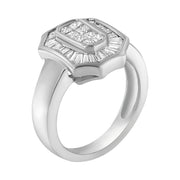 Bids.com 14K White Gold 1.00 Cttw Baguette and Princess-Cut Diamond Cocktail Art Deco Style Ring (H-I Color, SI1-SI2 Clarity) - Size 7 Rings