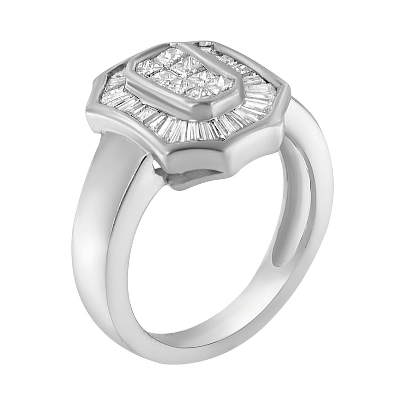 Bids.com 14K White Gold 1.00 Cttw Baguette and Princess-Cut Diamond Cocktail Art Deco Style Ring (H-I Color, SI1-SI2 Clarity) - Size 7 Rings