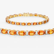 Bids.com 12.33 Carat Genuine Orange Sapphire and White Diamond 14K Yellow Gold Bracelet Bracelets