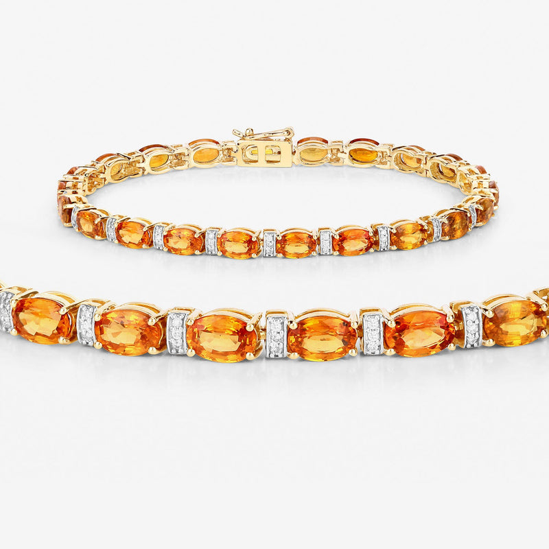Bids.com 12.33 Carat Genuine Orange Sapphire and White Diamond 14K Yellow Gold Bracelet Bracelets