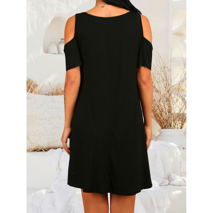 Round Neck Cold Shoulder Short Sleeve Dress