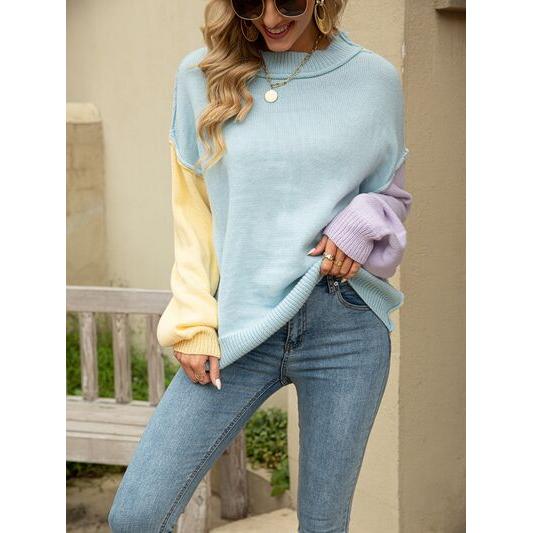 Color Block Dropped Shoulder Sweater