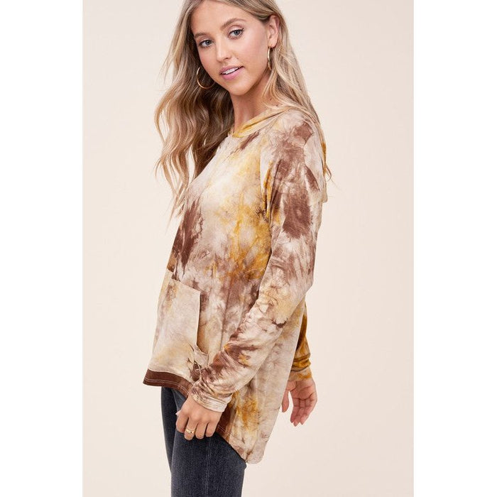 TIE DYE PRINT HOODIE HIGH LOW TOP