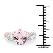 Bids.com 14K Rose Gold Plated 3.27 Carat Genuine Kunzite Oval and White Zircon .925 Sterling Silver Ring Ring Rings
