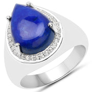 Bids.com 5.52 Carat Genuine Lapis and White Zircon .925 Sterling Silver Ring Rings