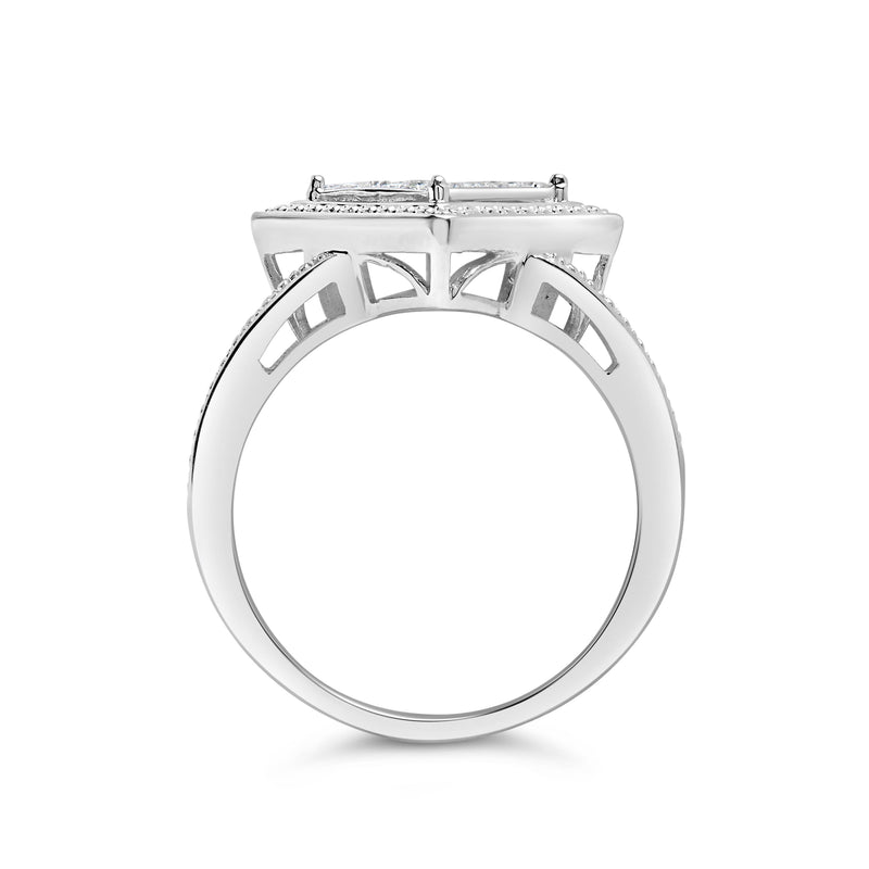 Bids.com .925 Sterling Silver 1/3 Cttw Invisible Set Princess-Cut Diamond Rhombus and Beaded Halo Ring (H-I Color, SI1-SI2 Clarity) - Ring Size 7 Rings