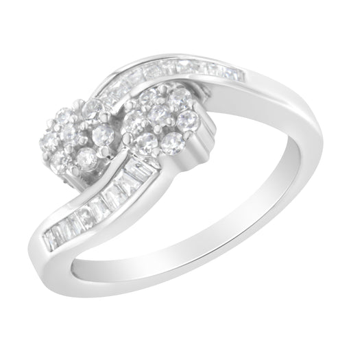 Bids.com 14K White Gold Round and Baguette Diamond Bypass Ring (1/2 cttw, H-I Color, I1-I2 Clarity) - Ring Size 6 Rings