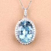 Bids.com 9.59 Carat Genuine Aquamarine and White Diamond 14K White Gold Pendant Pendants