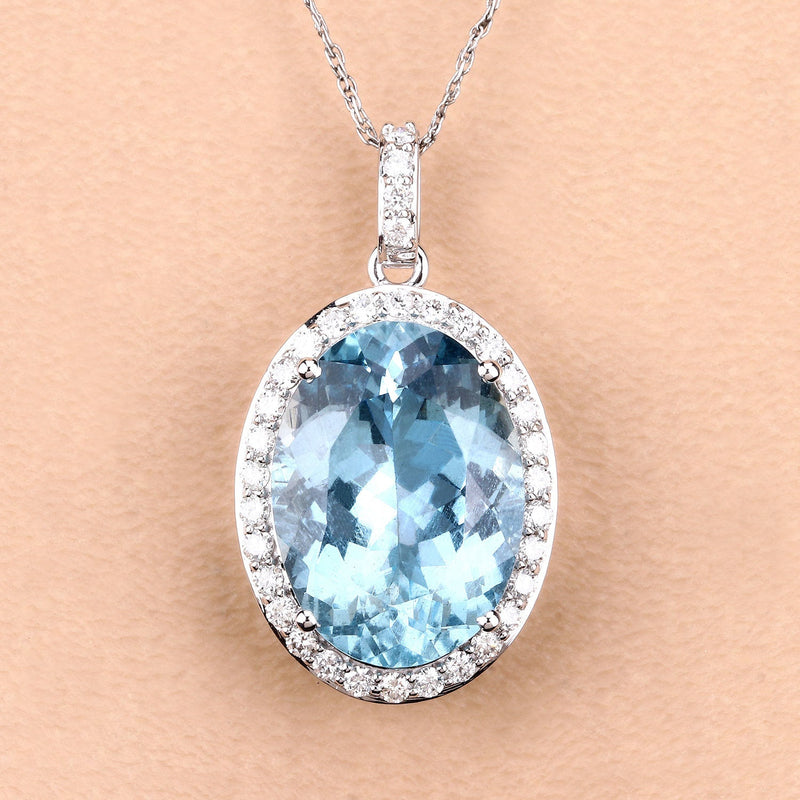 Bids.com 9.59 Carat Genuine Aquamarine and White Diamond 14K White Gold Pendant Pendants