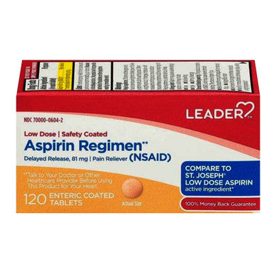 Leader™ Low Dose Aspirin 81 mg - 120 Enteric Coated Tablets - 4 Month Supply