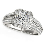 Bids.com Round Diamond Floral Motif Engagement Ring in 14k White Gold (1 3/8 cttw) Rings