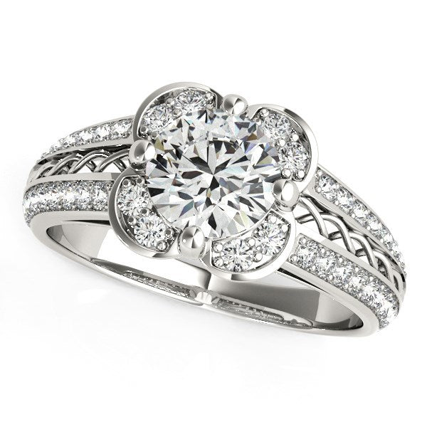Bids.com Round Diamond Floral Motif Engagement Ring in 14k White Gold (1 3/8 cttw) Rings