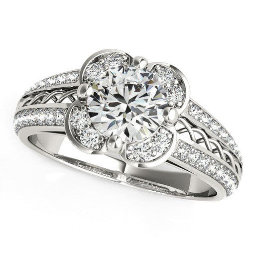 Bids.com Round Diamond Floral Motif Engagement Ring in 14k White Gold (1 3/8 cttw) Rings