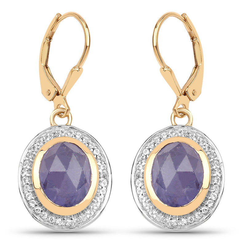 Bids.com 14K Yellow Gold Plated 7.42 Carat Genuine Tanzanite and White Topaz .925 Sterling Silver Earrings Earrings