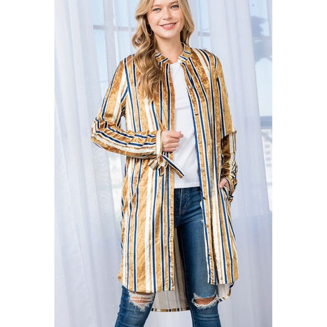 STRIPE VELVET LONG CARDIGAN