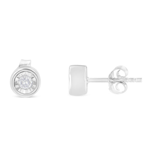 Bids.com .925 Sterling Silver 1/5 Cttw Round Brilliant-Cut Near Colorless Diamond Miracle-Set Bezel Barrel Style Stud Earrings (I-J Color, I2-I3 Clarity) Earrings