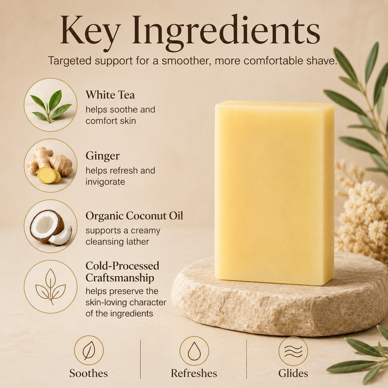Timeless Organics Skin Care White Tea + Ginger Shave Bar Bar Soap Light Gray