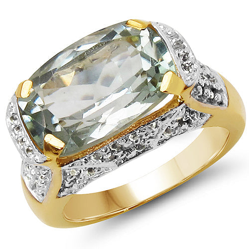 Bids.com 14K Yellow Gold Plated 6.81 Carat Genuine Green Amethyst & White Topaz .925 Sterling Silver Ring Rings