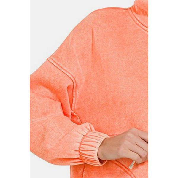 Zenana Drawstring Half Snap Dropped Shoulder Hoodie