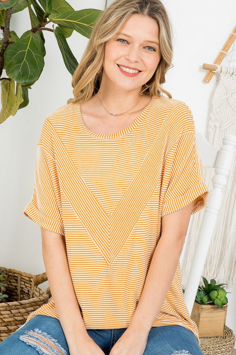 Plus Two Tone Rib Stripe Basic Top