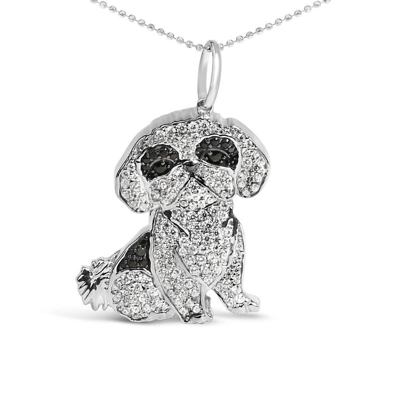 Bids.com .925 Sterling Silver 1 1/4 Cttw Diamond Shih Tzu Dog Pendant Necklace 18 inch (Black and I-J Color, I2-I3 Clarity) Necklaces