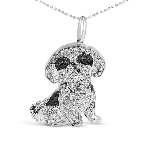 Bids.com .925 Sterling Silver 1 1/4 Cttw Diamond Shih Tzu Dog Pendant Necklace 18 inch (Black and I-J Color, I2-I3 Clarity) Necklaces