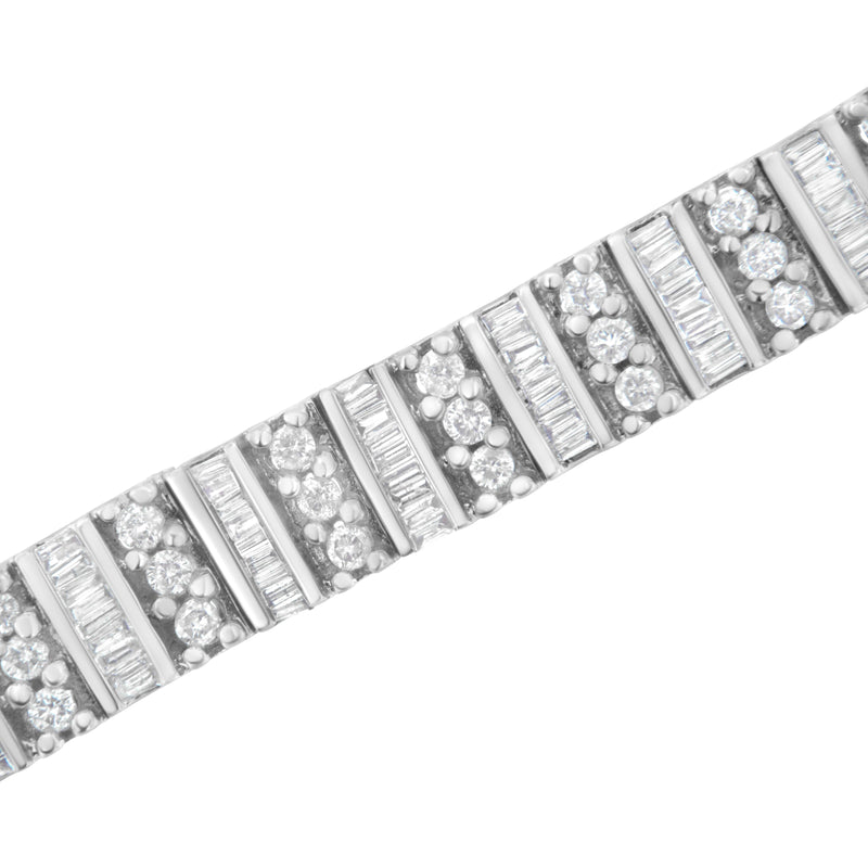 Bids.com 14K White Gold 4 7/8 cttw Baguette & Round Brilliant-Cut Diamond Channel- & Prong-Set Tennis Bracelet (I-J Color, I1-I2 Clarity) - Size 7.25" Bracelets