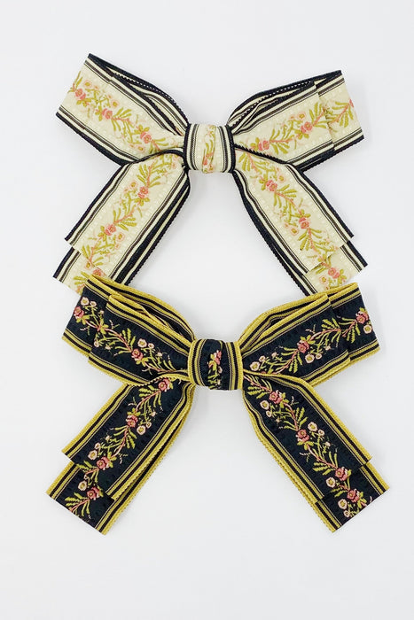 Embroidered Bow Barrette Set