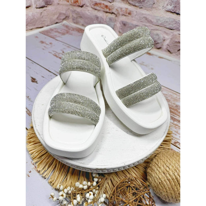 Denae Rhinestone Sandal in White