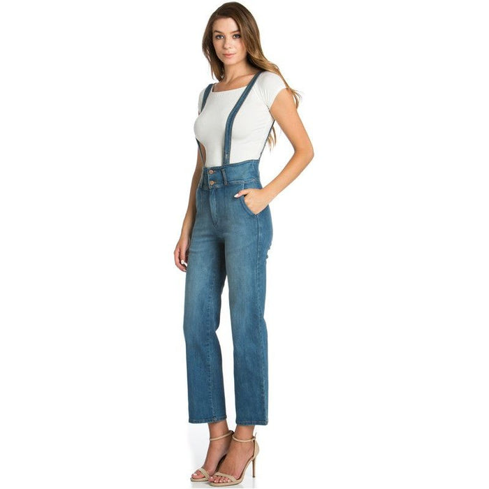 High Waist Flare Overall Jean Denim Romper