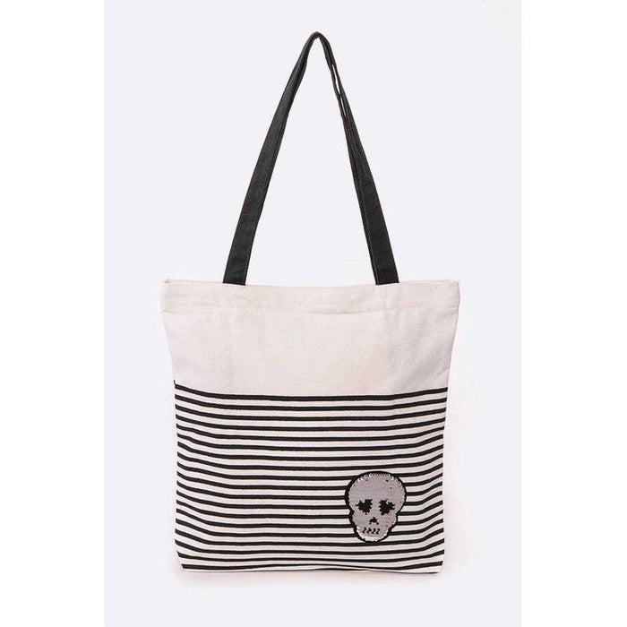 Sequins Skull Patch Fashion Canvas Tote