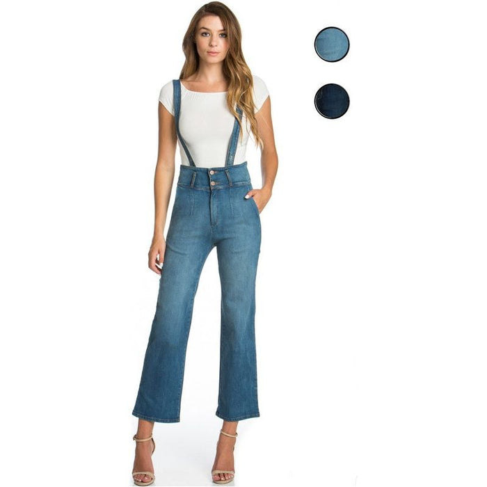 High Waist Flare Overall Jean Denim Romper