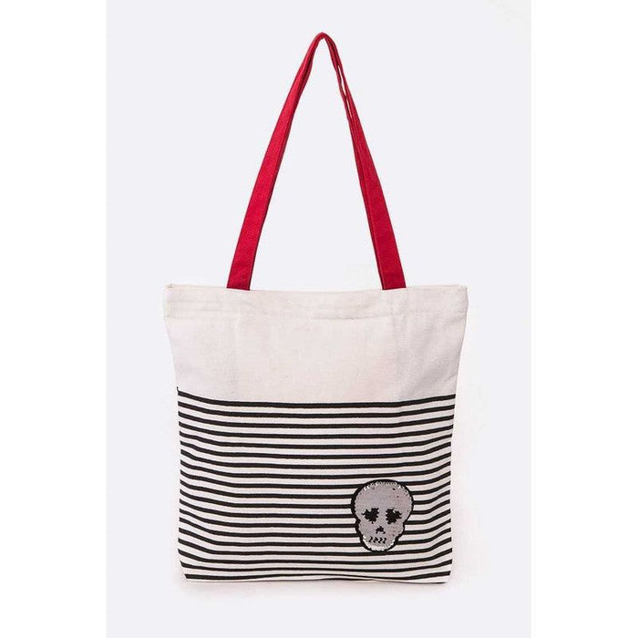 Sequins Skull Patch Fashion Canvas Tote