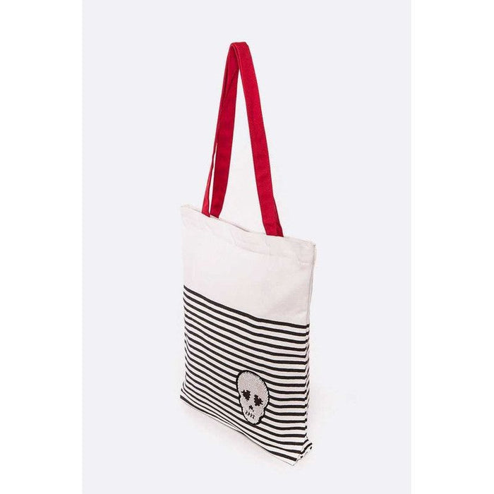 Sequins Skull Patch Fashion Canvas Tote