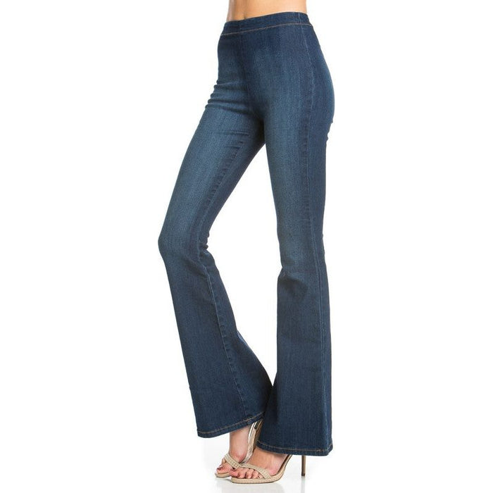 zipper back faded denim flare  jeans pants