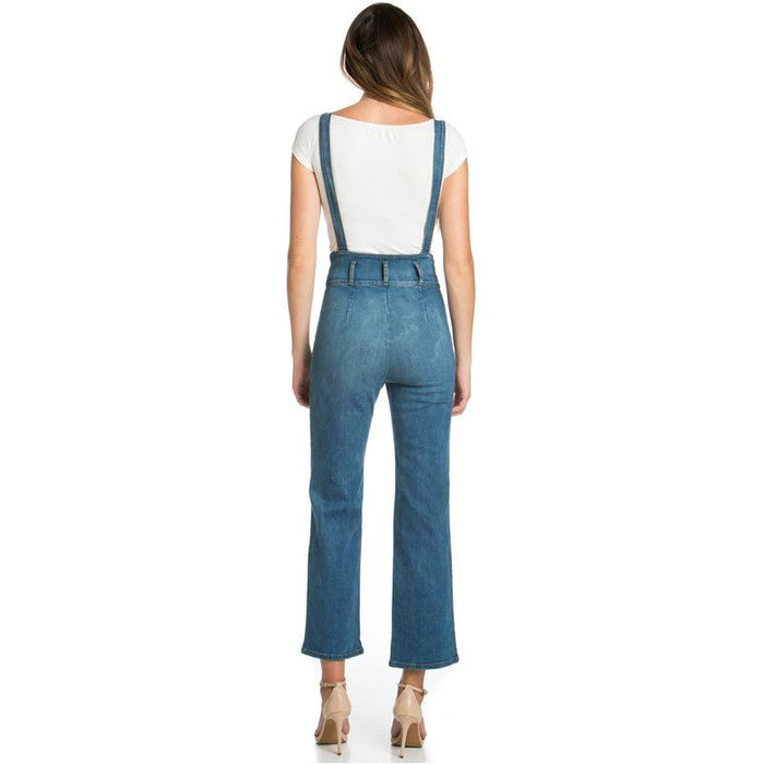 High Waist Flare Overall Jean Denim Romper