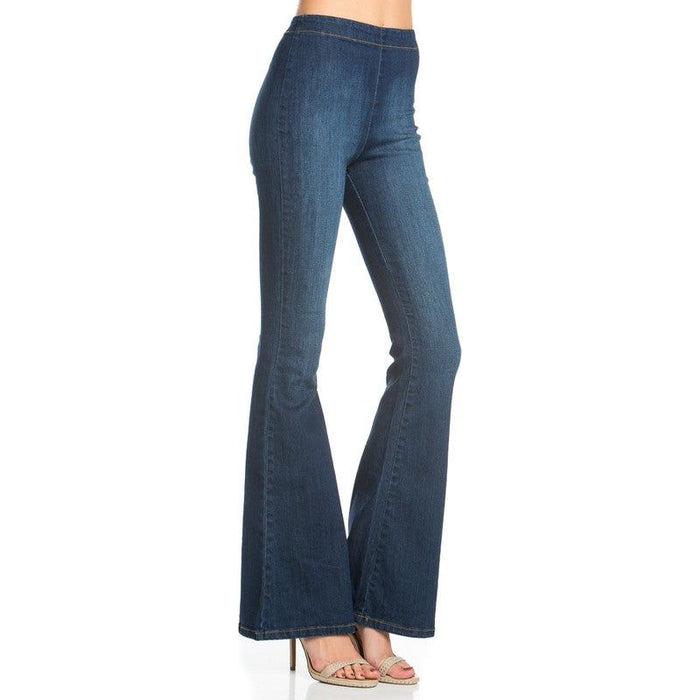 zipper back faded denim flare  jeans pants