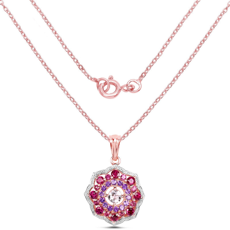 Bids.com 14K Rose Gold Plated 2.30 Carat Genuine Morganite, Rhodolite and Amethyst .925 Sterling Silver Pendant Pendants