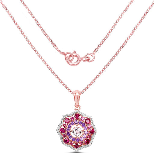 Bids.com 14K Rose Gold Plated 2.30 Carat Genuine Morganite, Rhodolite and Amethyst .925 Sterling Silver Pendant Pendants