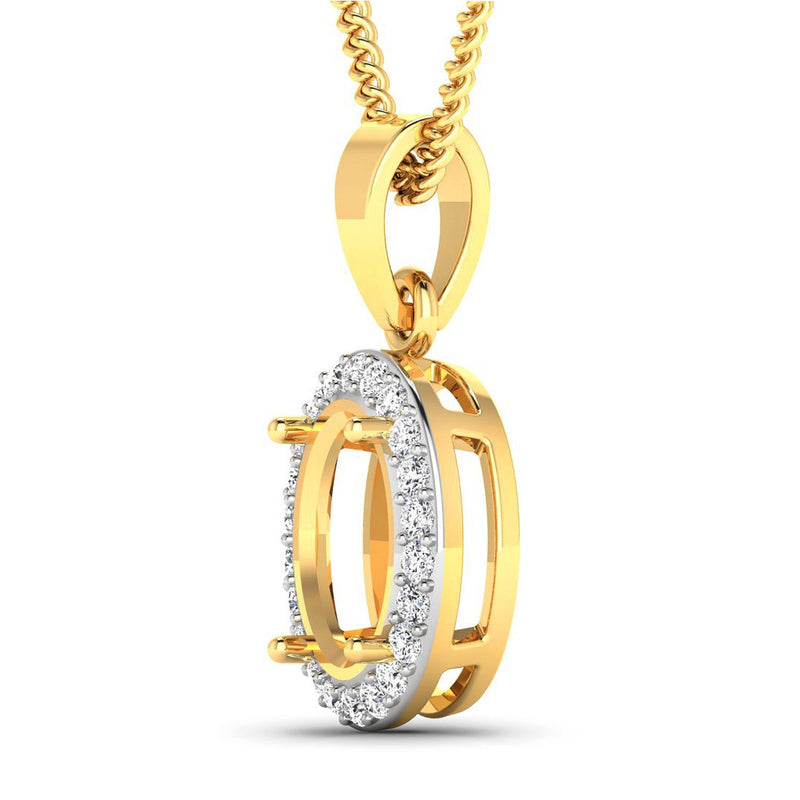 Bids.com 0.22 Carat Genuine White Diamond 14K Yellow Gold Semi Mount Pendant - holds 9x7mm Oval Gemstone Pendants