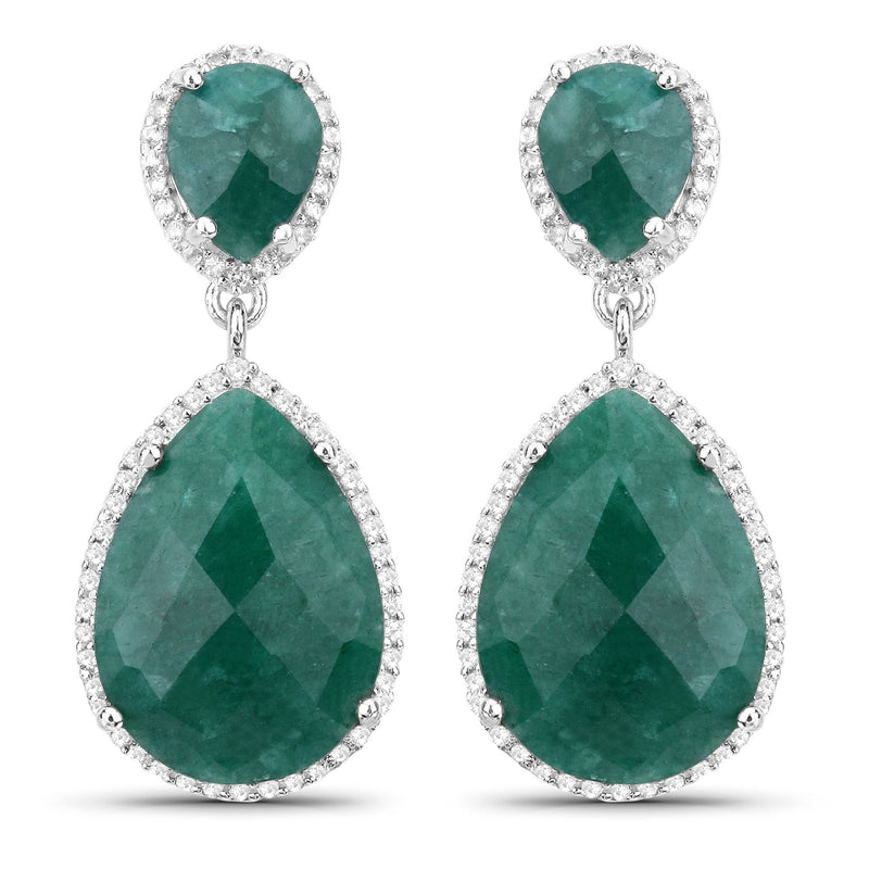 Bids.com 19.42 Carat Dyed Emerald and White Topaz .925 Sterling Silver Earrings Earrings
