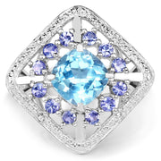 Bids.com 4.24 Carat Genuine Blue Topaz and Tanzanite .925 Sterling Silver Ring Rings